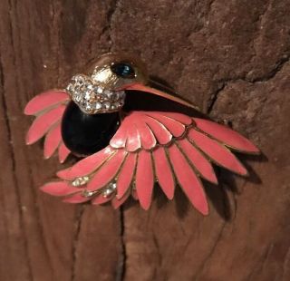 Vintage Moo Roo Pin/brooch Hummingbird Gold Tone Enamel Rhinestone