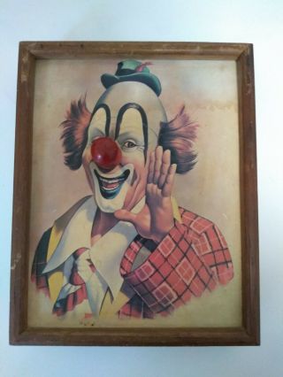 Vintage Wooden Clown Picture With Musical Wind Up Nose Plays Send In The Clowns