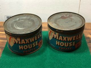 2.  Vintage Maxwell House Coffee Drip Grind One - Pound Key Open Tin Cans W/lids