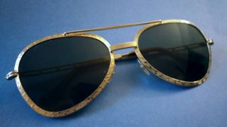 Vintage Japan Elvis Presley Style Aviators Gold Tone Sunglasses