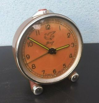 Vintage Russian Russia Mechanical Alarm Clock Mir Slava 11 Jewels Soviet Ussr