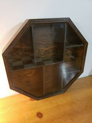 Vintage Dark Wood/glass Curio Display Wall Shelf Shadow Box 17 "