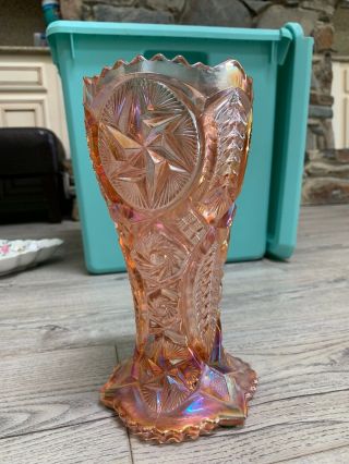 Vintage Rose Carnival Glass Vase