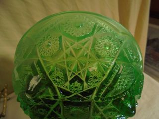 Vintage Mid Century Bright Green & Satin Glass Daisy & Button Footed Bowl 4