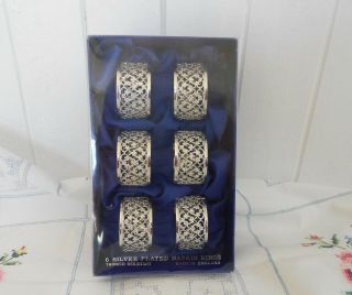 Set Of 6 X Vintage Silverplated Filigree Napkin Rings England