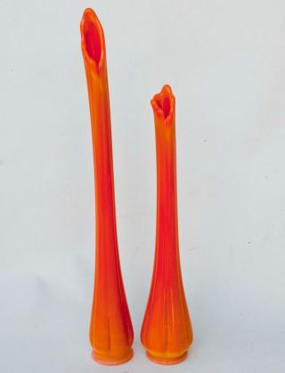 Vintage Le Smith Mid Century Modern Opaque Orange Slag Glass Vases