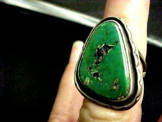 Vintage 40,  Yr Old Navajo Ring Green Turquoise Hand Stamping Around Bezel Sz 6.  5