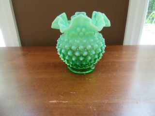 Vintage Fenton Hobnail Opalescent Green 4 3/4 " Ruffled Vase