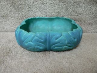 Van Briggle Bowl With Leaf Motif; Vintage; Turquoise Blue