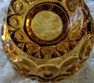 VINTAGE AMBER DEPRESSION Glass MOON & STARS footed Candy Dish Lid Yellow Retro 2