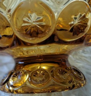 VINTAGE AMBER DEPRESSION Glass MOON & STARS footed Candy Dish Lid Yellow Retro 4
