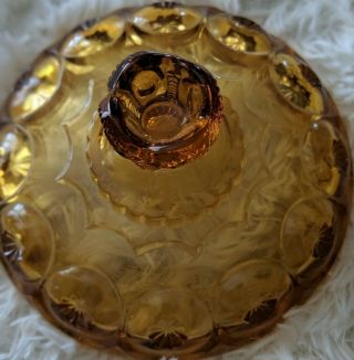 VINTAGE AMBER DEPRESSION Glass MOON & STARS footed Candy Dish Lid Yellow Retro 6
