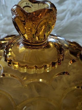 VINTAGE AMBER DEPRESSION Glass MOON & STARS footed Candy Dish Lid Yellow Retro 7