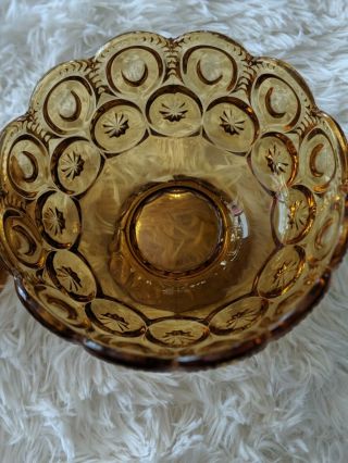 VINTAGE AMBER DEPRESSION Glass MOON & STARS footed Candy Dish Lid Yellow Retro 8