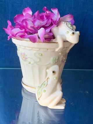 Vintage Lenox Petals & Pearls Frog Bud Vase & Floral Scroll Planter 4/5 ❤️sj3j