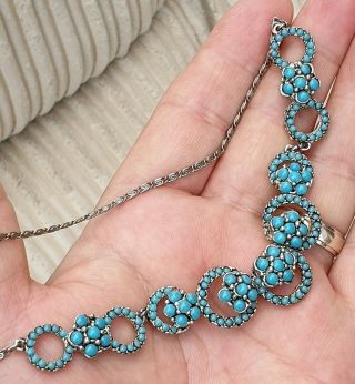 Vintage Art Deco Jewellery Geometric Seeded Turquoise Silver Necklace