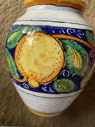 Vintage Hand Painted Lemon/citrus Vase Made In Italy