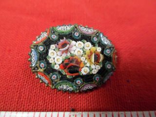 Vintage Micro Mosaic Oval Pin/brooch And Earring Set