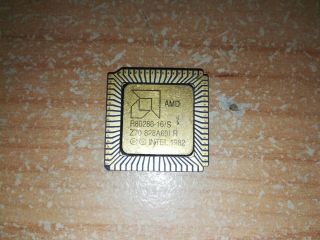 Amd R80286 - 16/s,  80286,  Vintage Cpu,  Gold,  Chipped
