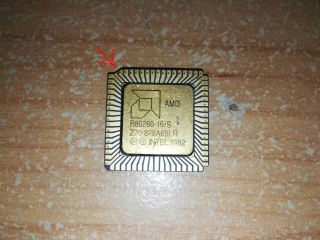 AMD R80286 - 16/S,  80286,  Vintage CPU,  GOLD,  chipped 2