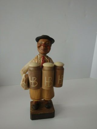 Hofbrauhaus Vintage Wooden Carved Figurine With Bottle Opener,  Wine Opener And W