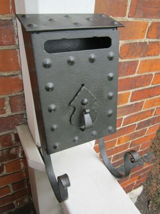 Vintage Cast Iron Mailbox W/ Newspaper Holder & Covered Peep Hole,  Mission Style