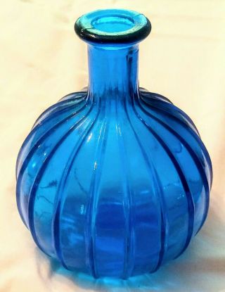 Vintage Blenko Style Cobalt Blue Round Ribbed Vase