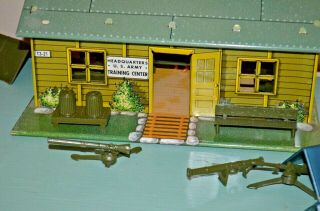 Vintage Marx Us Army Training Center Hq Tin Litho Building W/furniture Pup Tents