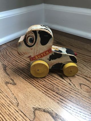 Vintage Fisher Price Butch Wooden Pull Dog 1950 