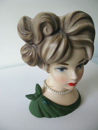 Vintage Napcoware Lady Head Vase Green Dress Blue Eyes 8 