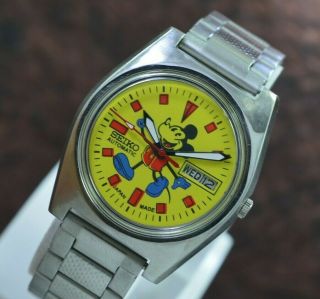 Vintage Seiko Mickey Mouse Day Date 17 Jewels 6309 Movement Men 