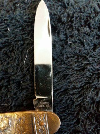 Vintage Armex Pocket Knife - Solingen.  Germany Embossed Brass Hunter/ Dog