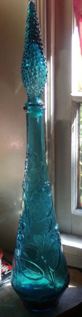 Vintage Empoli Blue Aqua Butterfly Italian Art Glass Genie Bottle Decanter Mcm