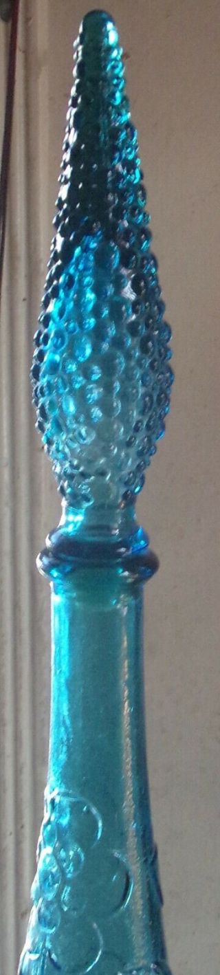 VINTAGE EMPOLI BLUE AQUA BUTTERFLY ITALIAN ART GLASS GENIE BOTTLE DECANTER MCM 3