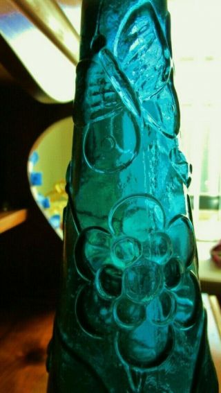 VINTAGE EMPOLI BLUE AQUA BUTTERFLY ITALIAN ART GLASS GENIE BOTTLE DECANTER MCM 8