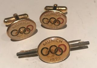 Vintage Munich 1976 Olympic Games Cufflink And Tie Pin Set