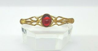 Vintage Miriam Haskell Costume Gold - Tone Brooch With Red Stone