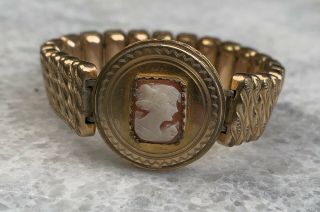 Vintage Victorian 10k Gold Fill Shell Cameo Bracelet S.  O.  B.  Etruscan Nouveau