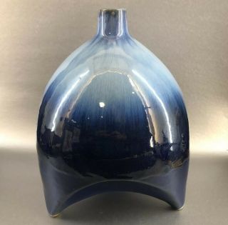 Vintage Mid Century Modern 11” Signed Blue Studio Art Pottery Vase Atomic Danish