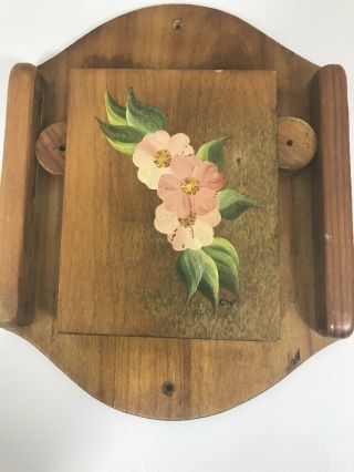 Wooden Vintage Broom Mop Holder Dogwood Blossoms Well Worn Well Loved