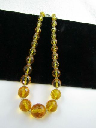 Vintage Amber Gold Citrine Color Faceted Glass Beaded Gold Tone Necklace 18 "