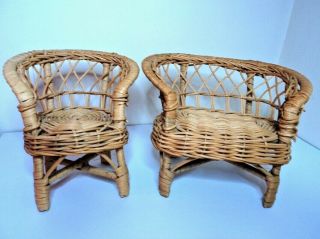 Vintage Furniture CANE WICKER chairs coffee table suits Barbie Sindy doll house 2
