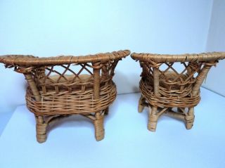 Vintage Furniture CANE WICKER chairs coffee table suits Barbie Sindy doll house 3