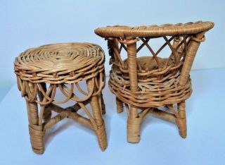Vintage Furniture CANE WICKER chairs coffee table suits Barbie Sindy doll house 5