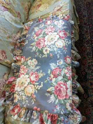 Vtg Ralph Lauren Kimberly Floral Blue/red/pink Ruffled King Pillow Sham