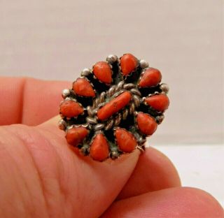 Vintage Zuni Sterling Silver Coral Ring Size 8.  5 Jewelry Petit Point?