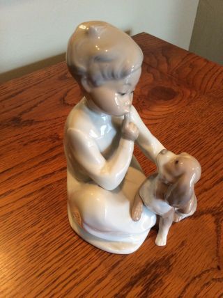 Vintage Retired Lladro Boy With Dog Glossy Glaze Figurine 4522 2