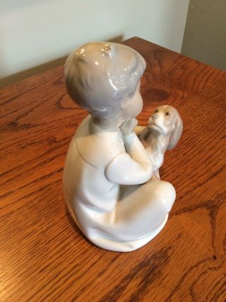 Vintage Retired Lladro Boy With Dog Glossy Glaze Figurine 4522 3