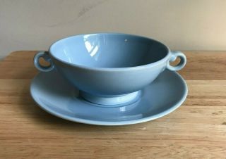 Luray Pastels Blue Vintage Cream Soup Bowl & Saucer Set - Vguc - 2 Available