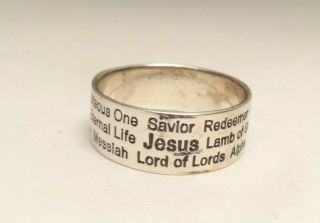 Vintage Religious Jesus Savior 8mm Band Ring Size 11 Sterling Silver 925